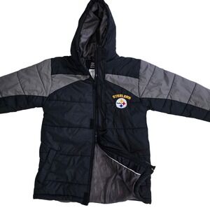 Pittsburgh Steelers Reebok Youth L 14/16 Hooded‎ Puffer Jacket Black Gray NFL